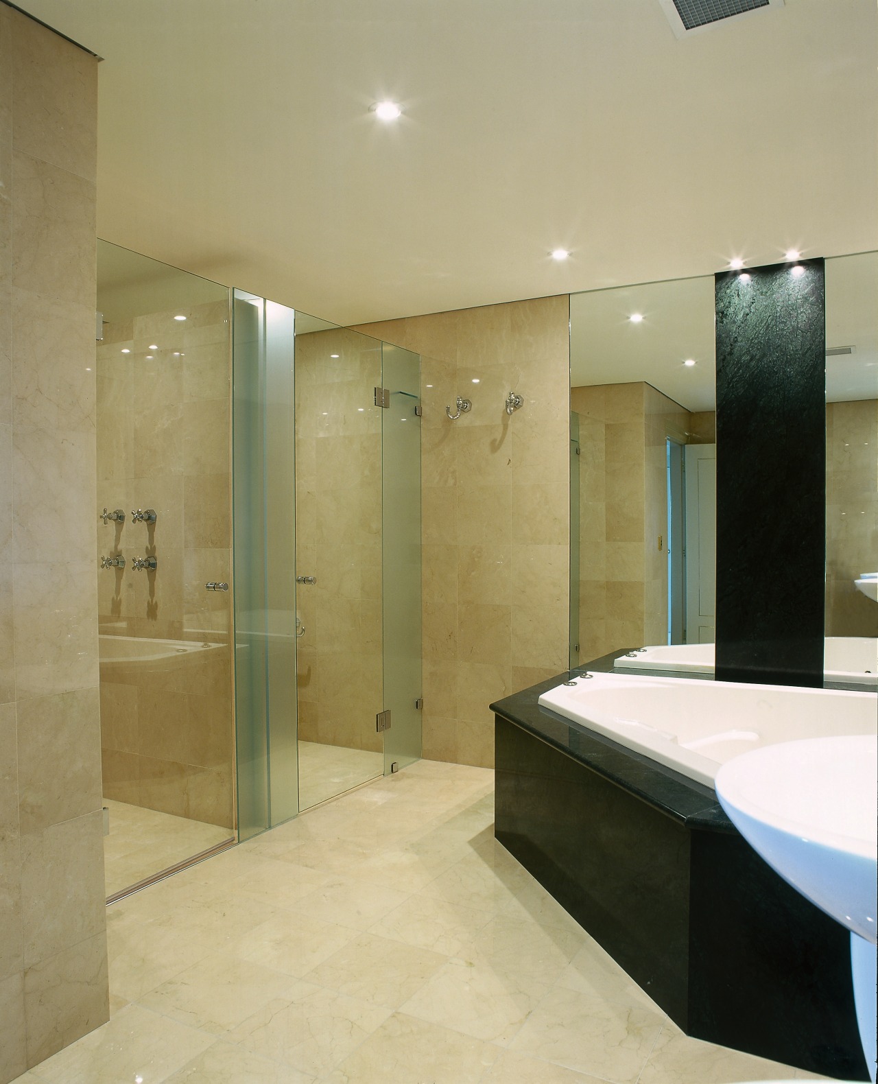 view of the jade green marble highlights the architecture, bathroom, ceiling, floor, flooring, interior design, lobby, real estate, room, tile, wall, orange, brown