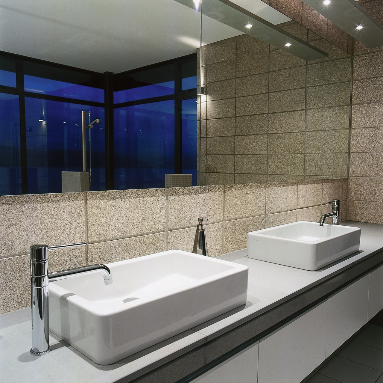 The detail of twin basins bathroom, bathtub, floor, interior design, plumbing fixture, product design, tile, gray