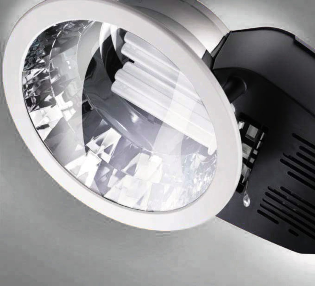 Close view of the Philips Europa2 downlight automotive lighting, lighting, product design, white, gray