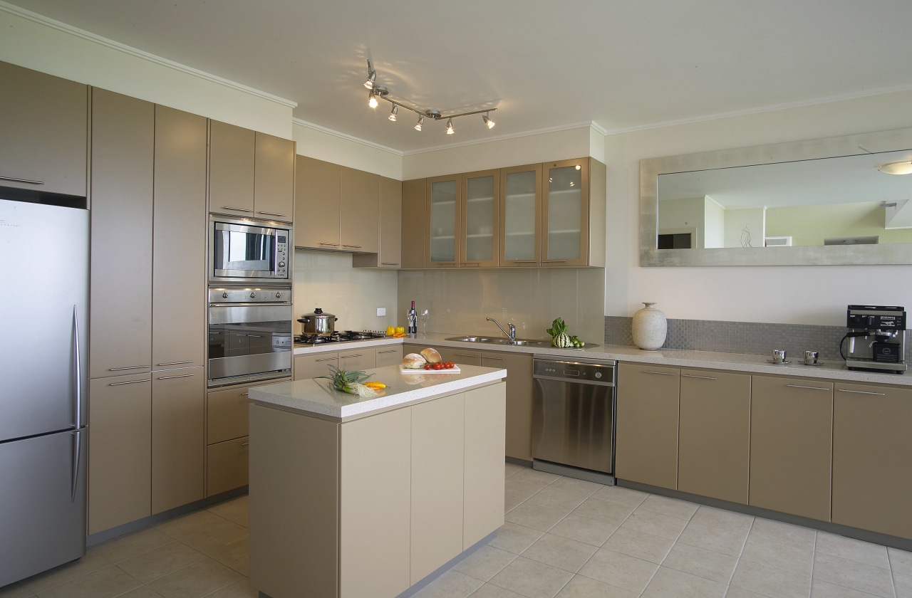 Kitchen with sand coloured cabinetry, white toned granite cabinetry, countertop, cuisine classique, interior design, kitchen, property, real estate, room, gray