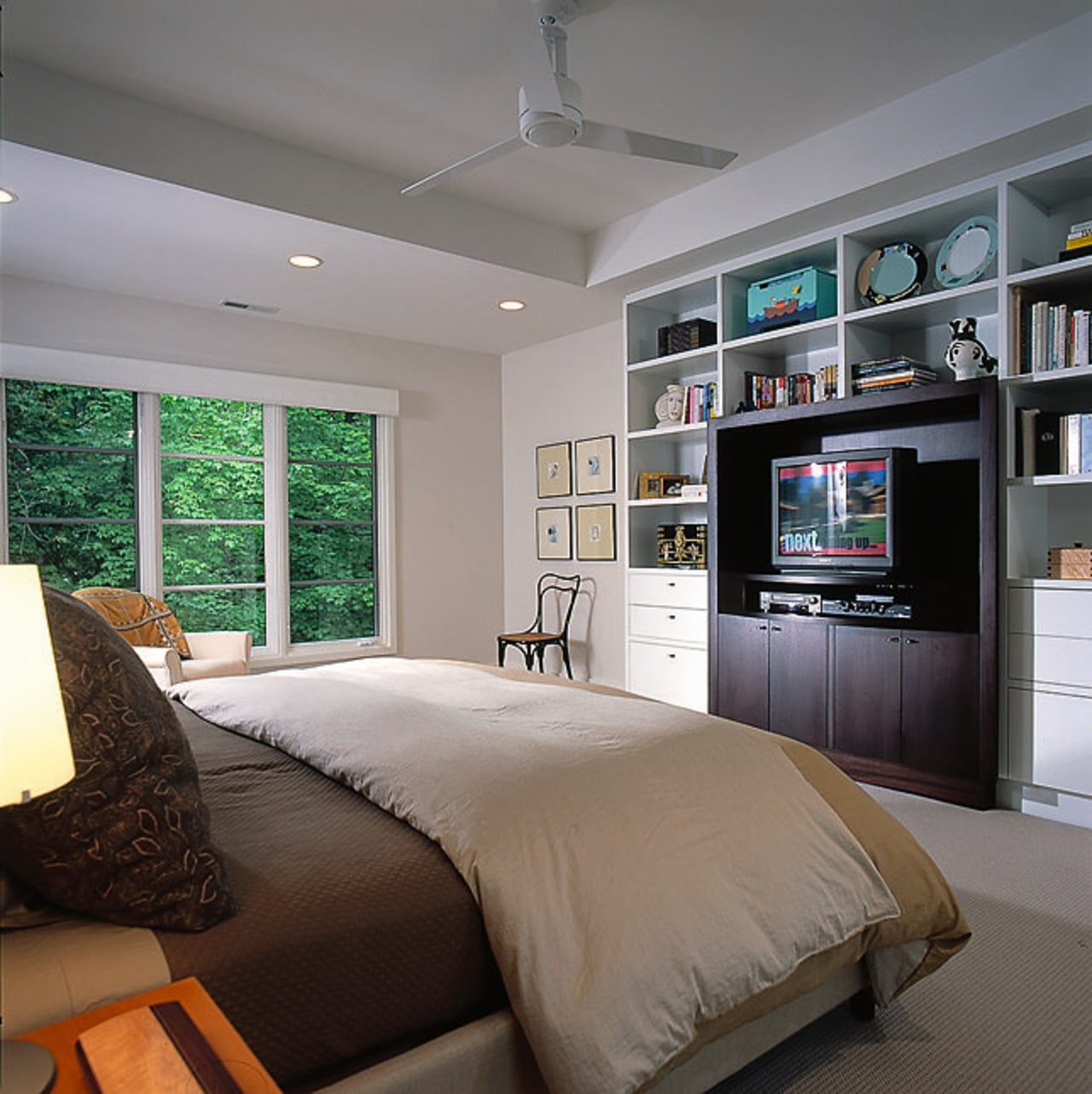 Interior view of the bedroom bed frame, bedroom, ceiling, home, interior design, living room, room, wall, window, gray