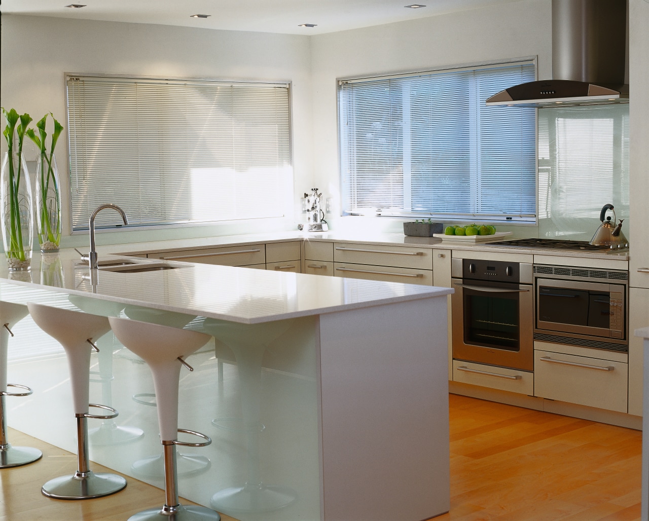 Kitchen with cream cabinetry, stainless steel built-in  cabinetry, countertop, cuisine classique, floor, interior design, kitchen, room, gray