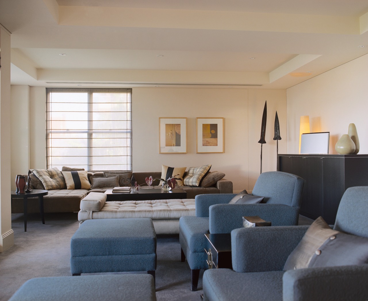 View of the living area, grey sofas and ceiling, daylighting, home, interior design, living room, property, real estate, room, gray