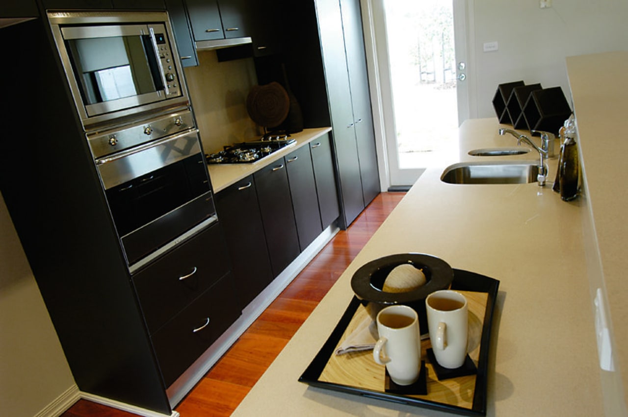 View of the kitchen countertop, furniture, home appliance, interior design, kitchen, room, black