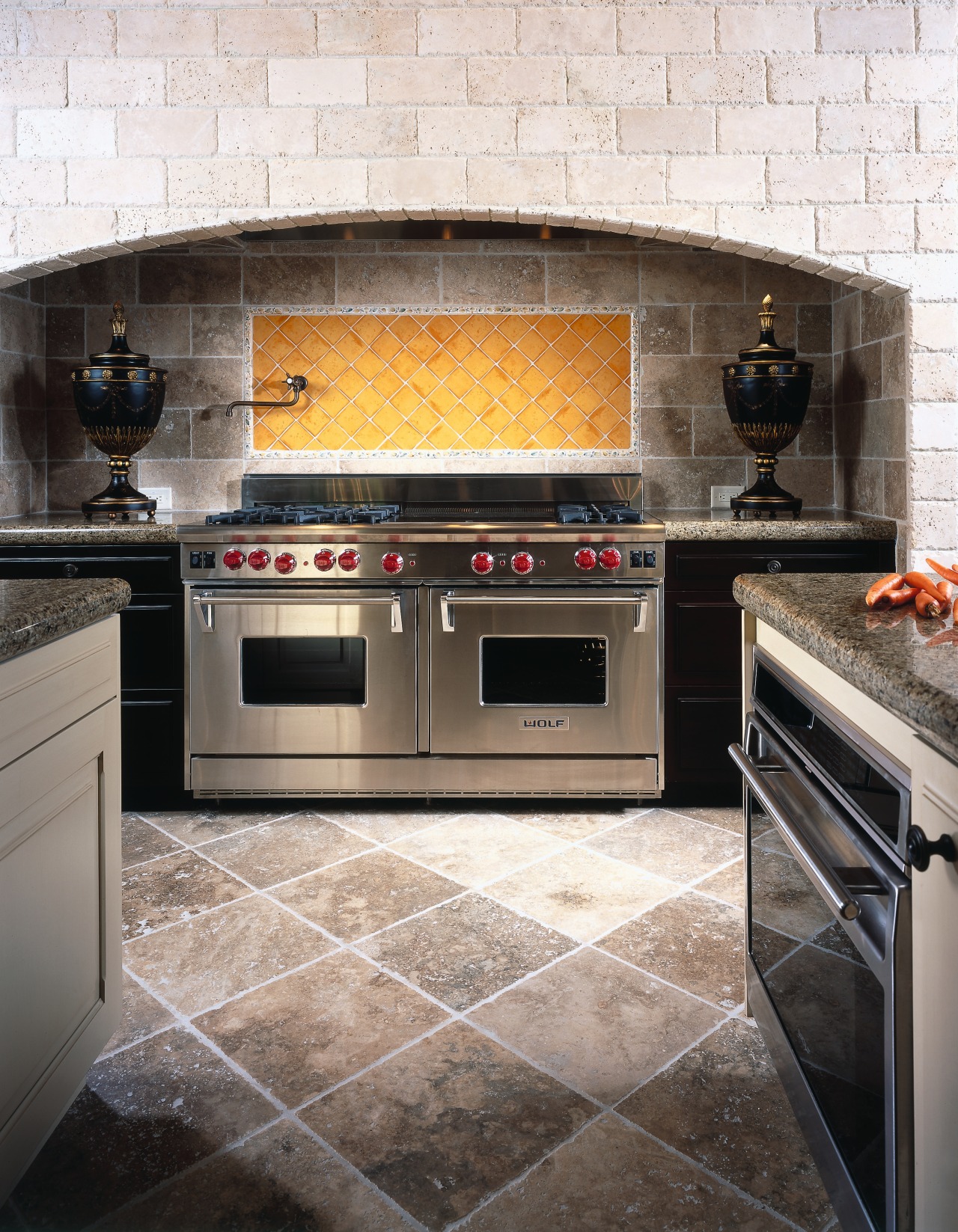 View of the kitchen appliance cabinetry, countertop, floor, flooring, home appliance, kitchen, kitchen appliance, kitchen stove, tile, white, black