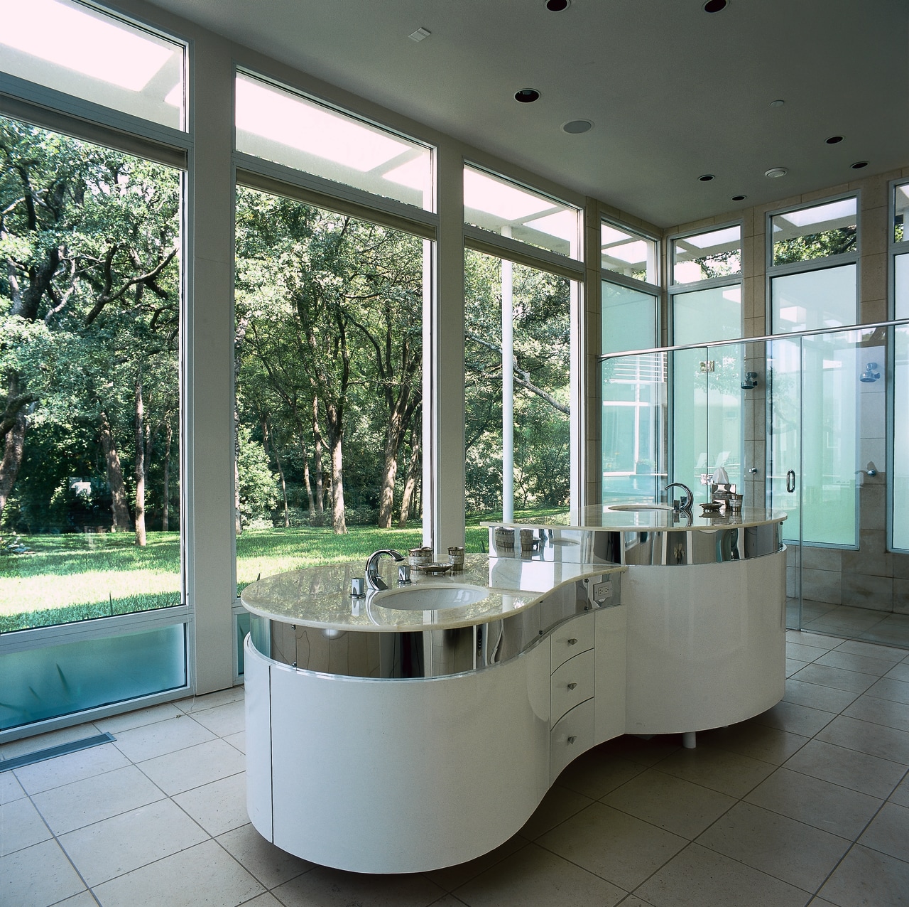 View of the bathroom of this magnificant home architecture, glass, interior design, table, window, gray