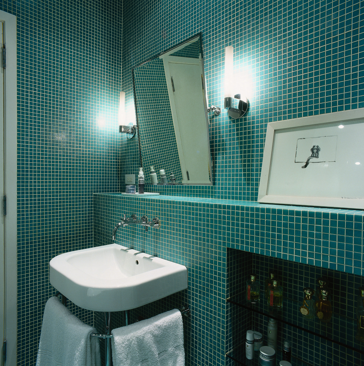 Interior view of bathroom architecture, bathroom, daylighting, glass, interior design, plumbing fixture, product, public toilet, room, tile, toilet, teal