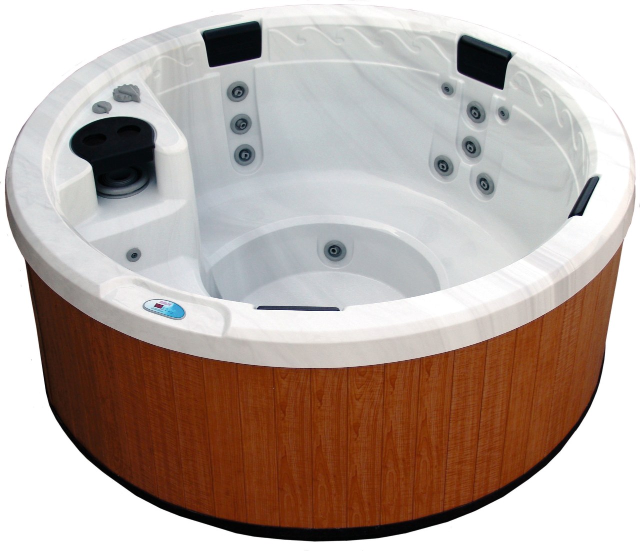 View of the circular-shaped spa bath jacuzzi, white