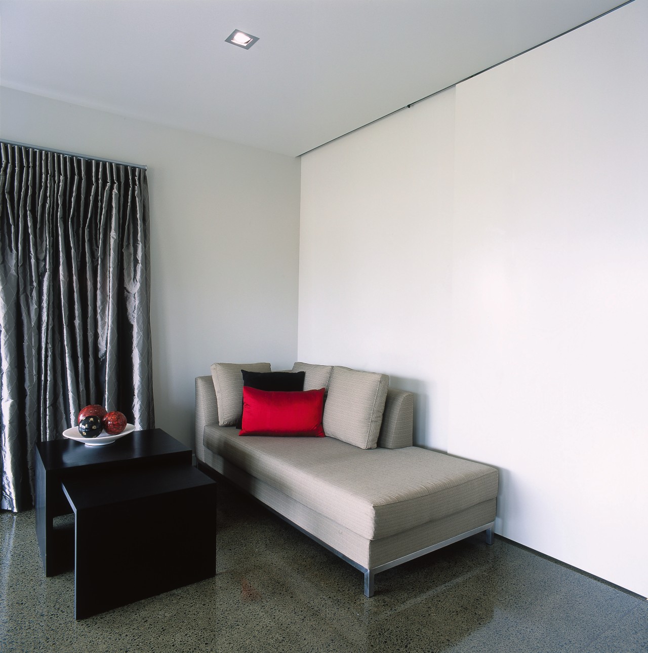 View of the guest bedroom architecture, ceiling, floor, interior design, living room, real estate, room, wall, gray, white