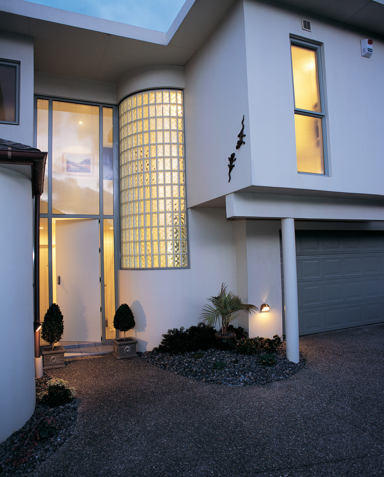 View of the entrance way architecture, facade, home, house, interior design, lighting, property, real estate, window, black