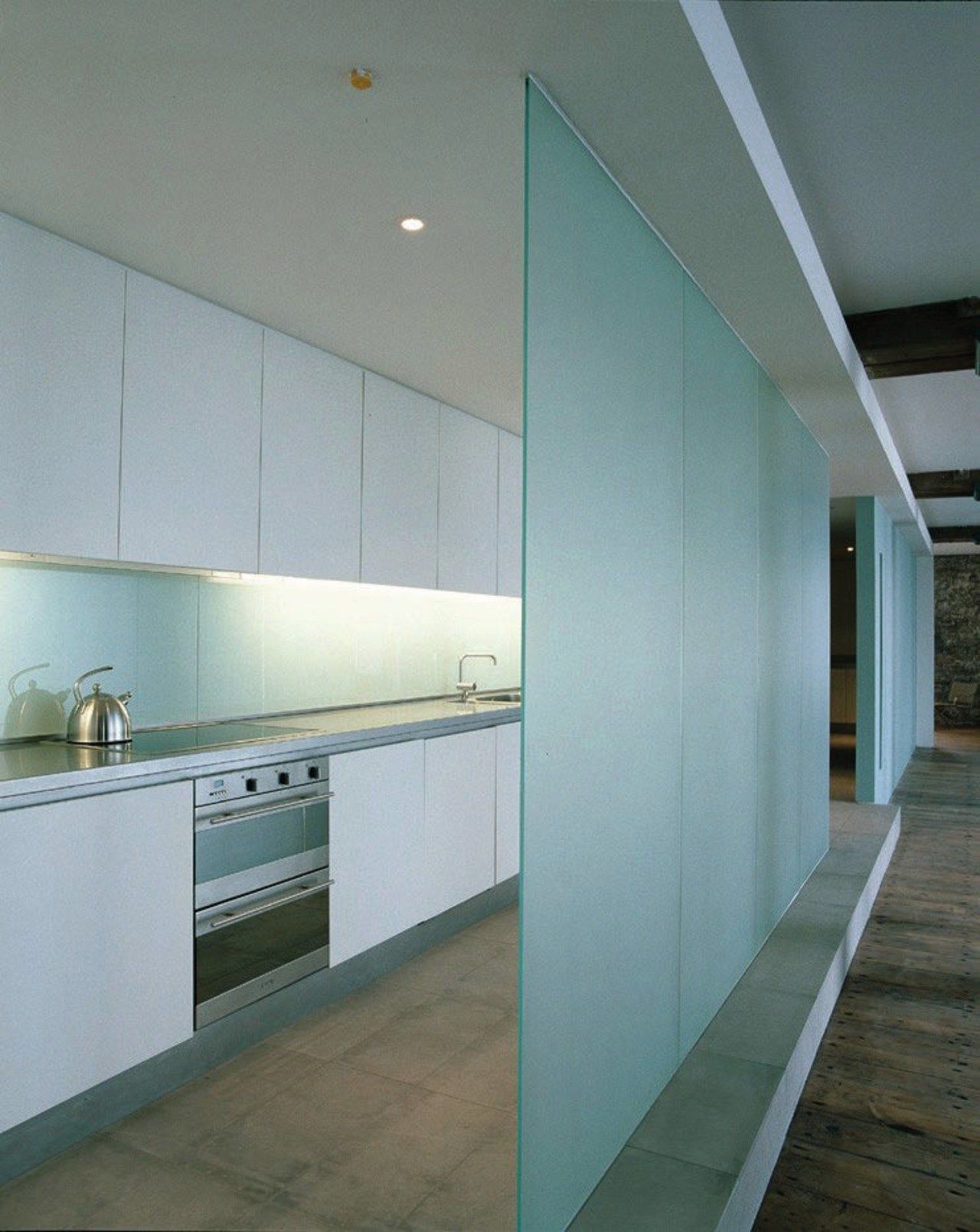 View of this kitchen architecture, ceiling, countertop, daylighting, glass, interior design, real estate, wall, gray