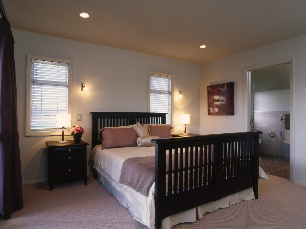 View of the bedroom bed frame, bedroom, ceiling, estate, floor, flooring, furniture, home, house, interior design, living room, property, real estate, room, wall, window, window treatment, wood, gray, black