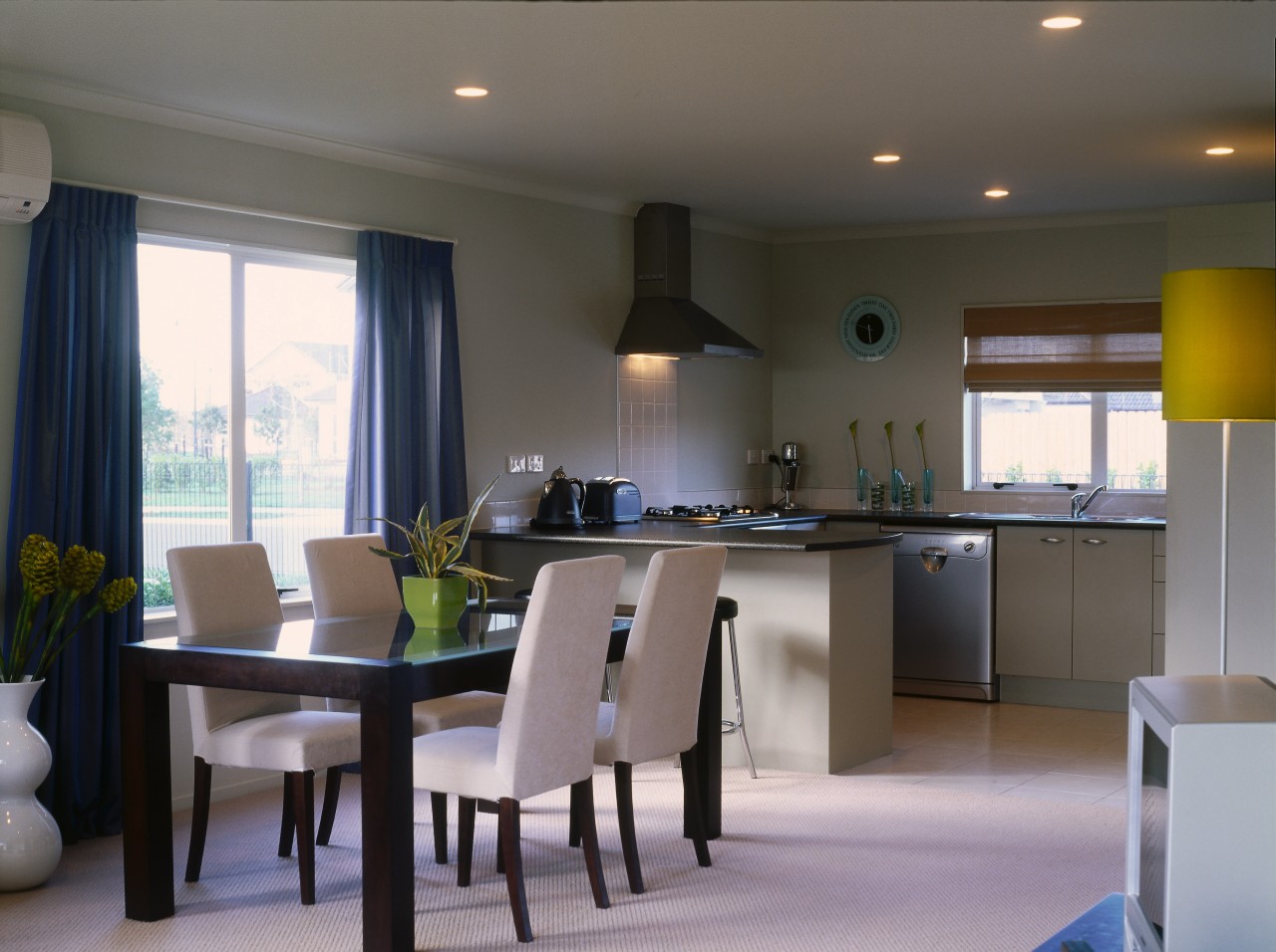 View of this dining &amp; kitchen area countertop, dining room, interior design, kitchen, real estate, room, gray, black