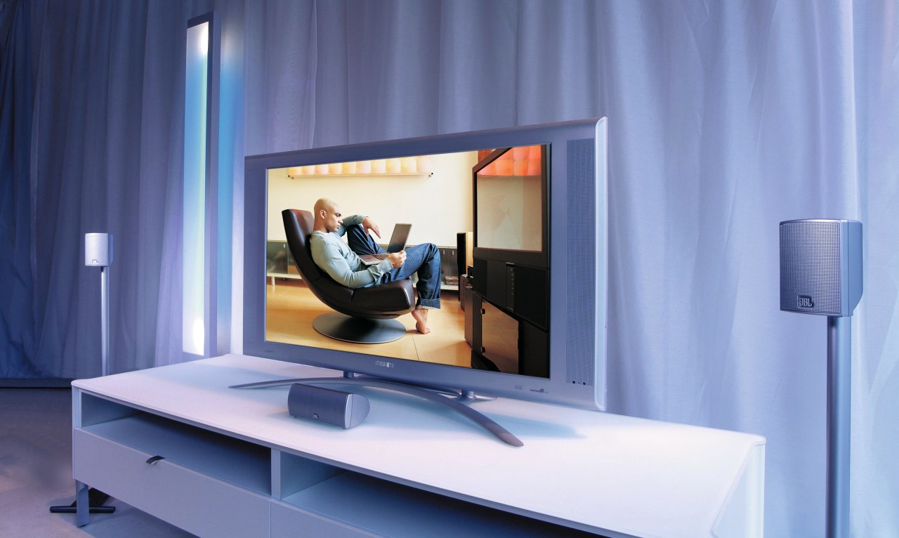 Interior view of home entertainment centre computer monitor, desk, display device, electronic device, flat panel display, furniture, interior design, media, multimedia, product design, projector, technology, television, teal, blue