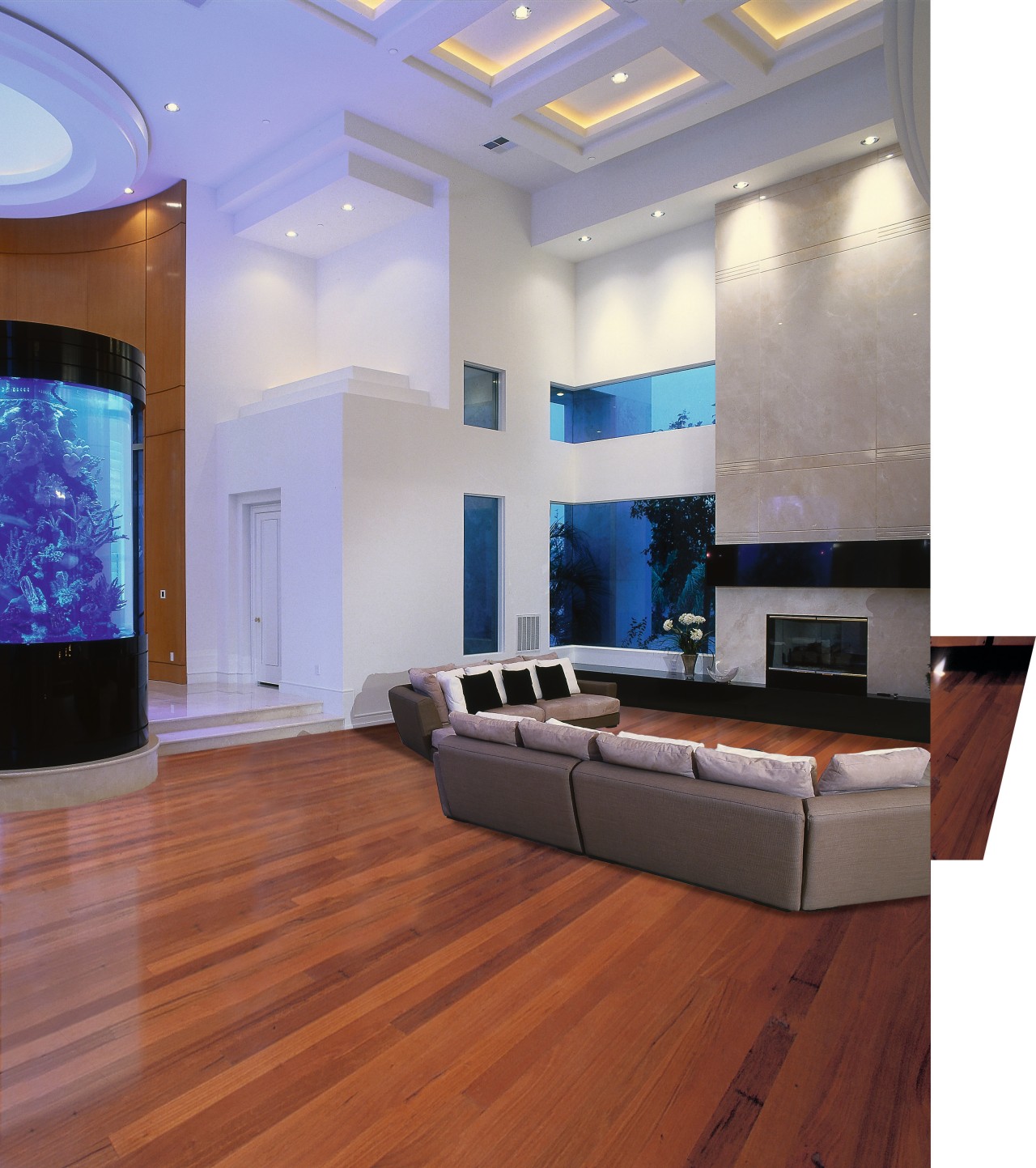 View of this living area ceiling, floor, flooring, hardwood, interior design, laminate flooring, living room, room, wall, wood, wood flooring, red