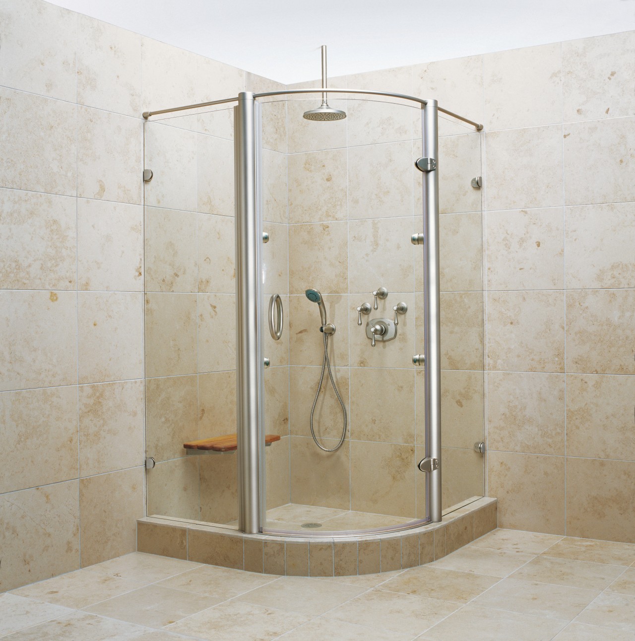 View of the shower plumbing fixture, shower, gray