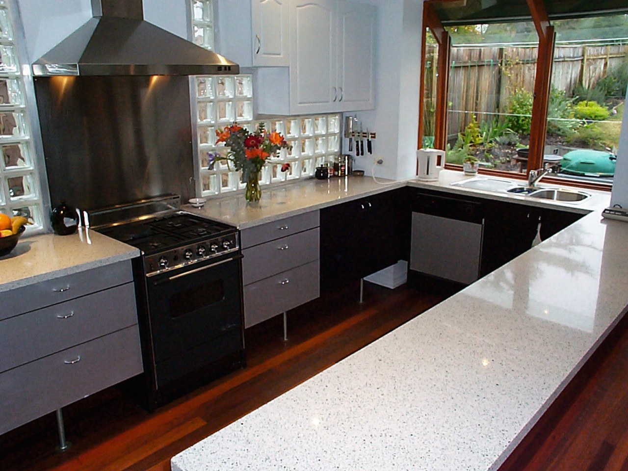 Kitchen with granite benchtop and new cabinet doors, cabinetry, countertop, kitchen, room, gray, black