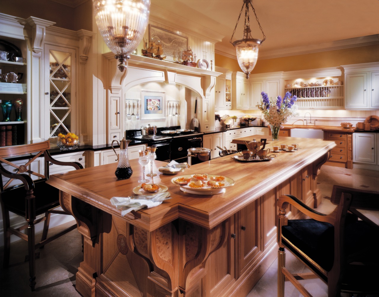 view of this edwardian kitchen designed by clive countertop, dining room, furniture, interior design, kitchen, room, table, brown, black