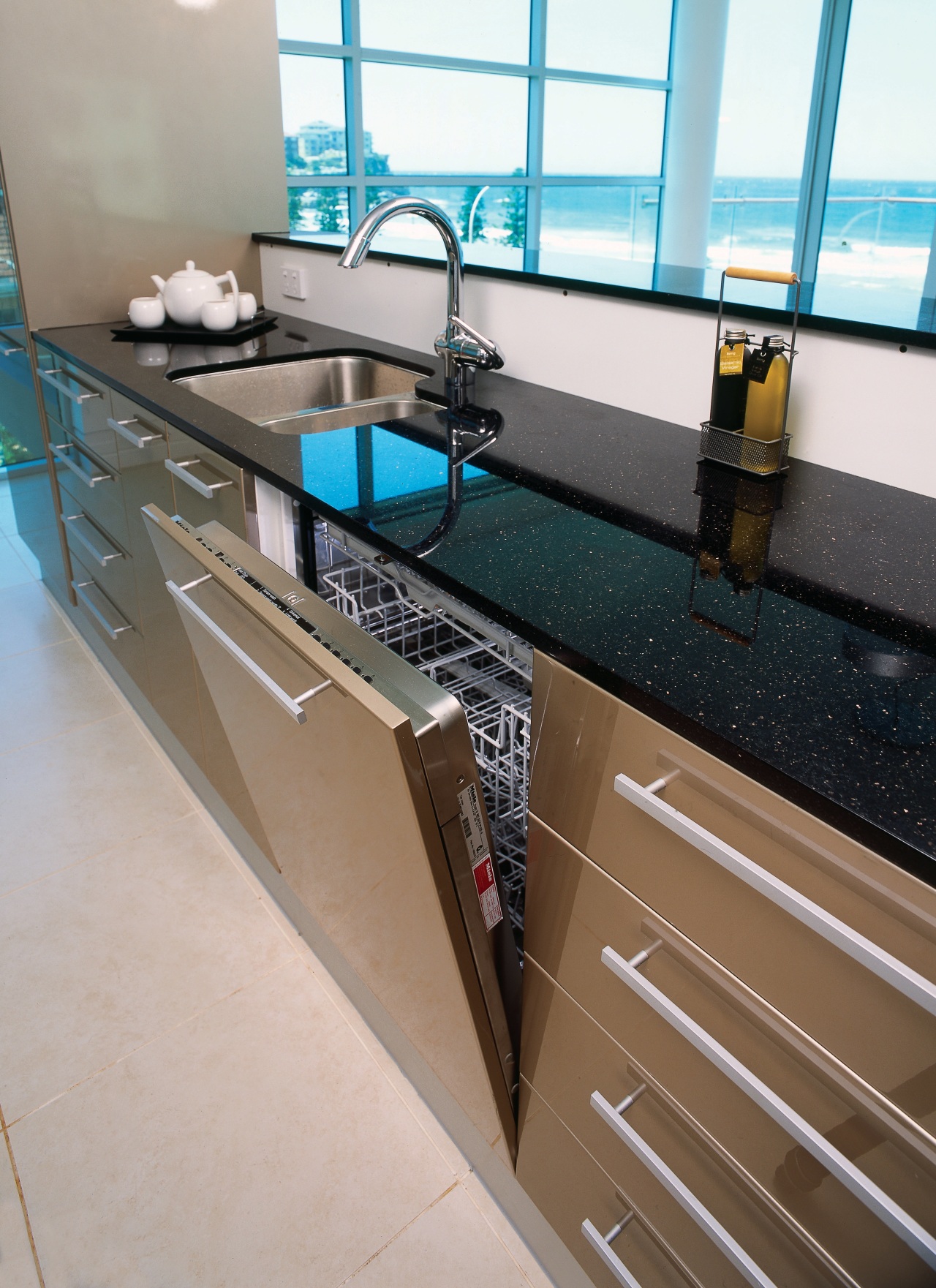 view of this colour coordinated dishwasher countertop, floor, interior design, kitchen, sink, gray