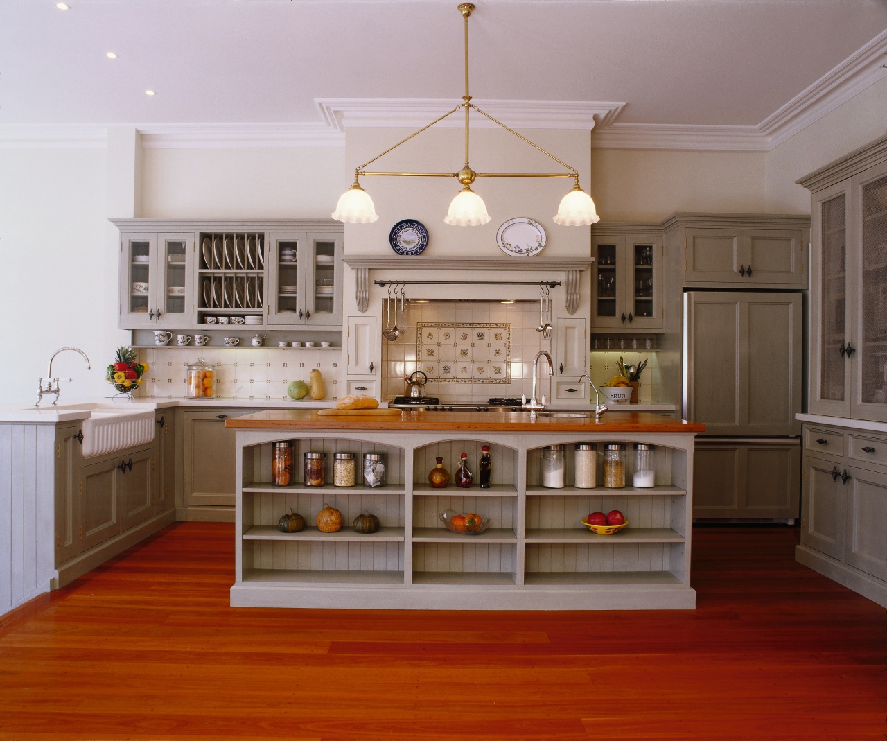 view of this custom designed one off kitchen cabinetry, countertop, cuisine classique, floor, flooring, furniture, hardwood, home, interior design, kitchen, room, wood flooring, gray, brown