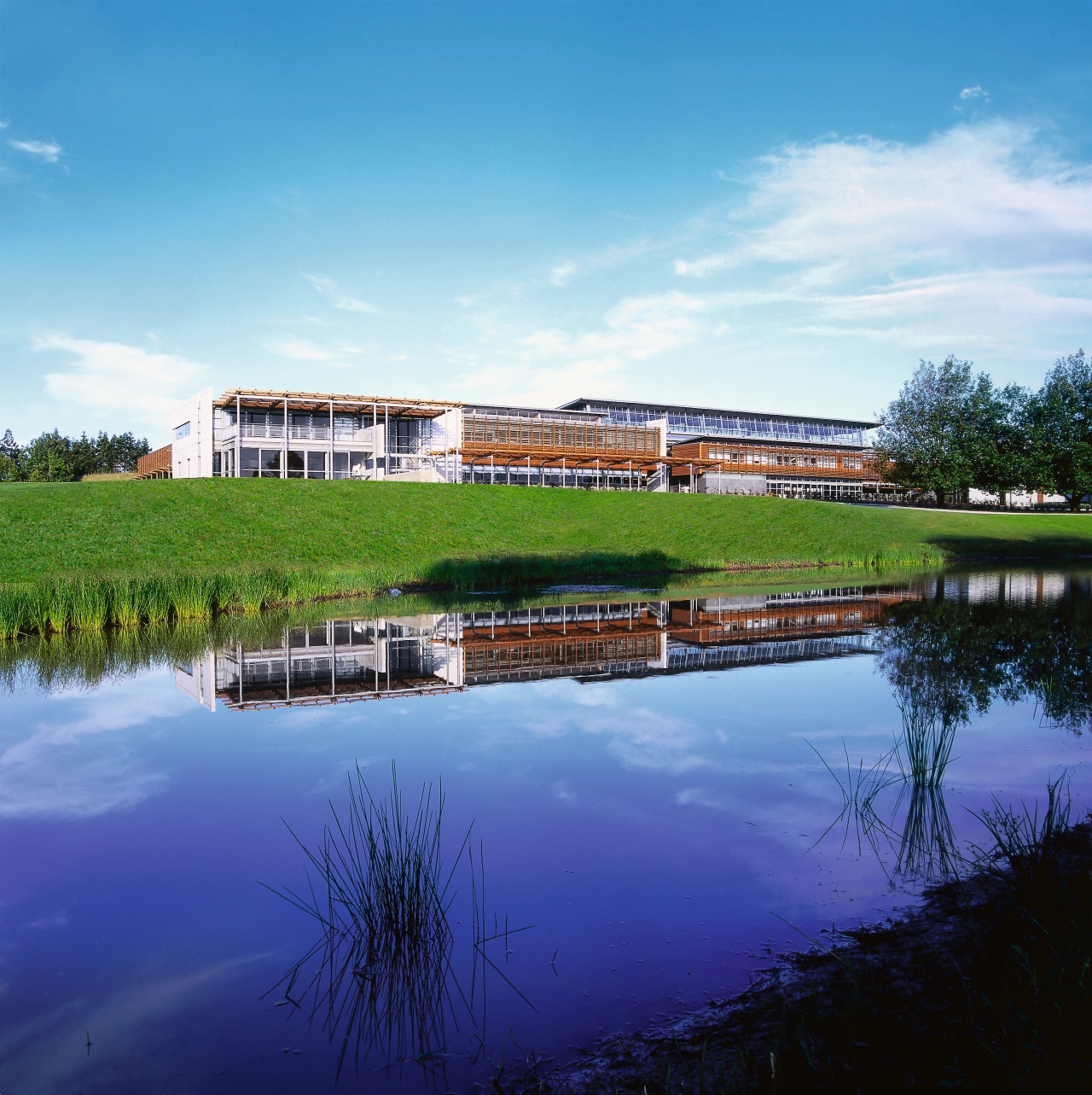 Exterior, overall view of the Villa Maria winery, bayou, cloud, cottage, estate, farm, floodplain, grass, home, house, lake, land lot, landscape, marsh, pond, property, real estate, reflection, reservoir, rural area, sky, water, water resources, waterway, wetland, blue