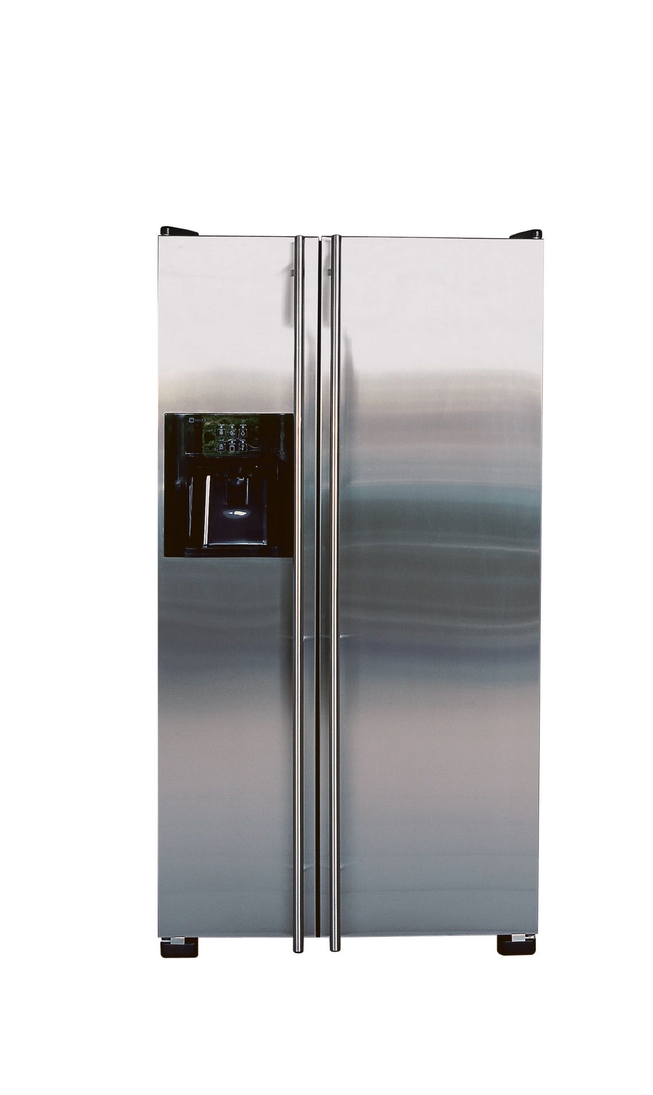 Closeup of fridge with side by side doors, home appliance, kitchen appliance, major appliance, product, product design, refrigerator, white