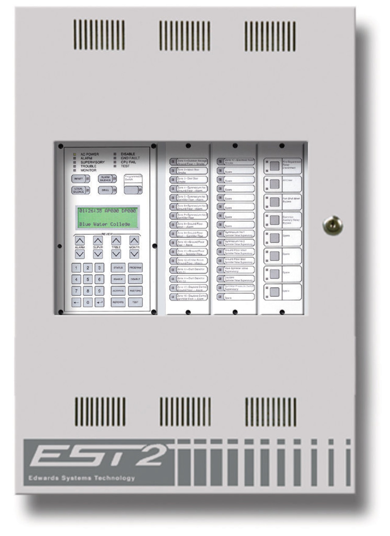 Control panel for fire protection system. product, product design, white