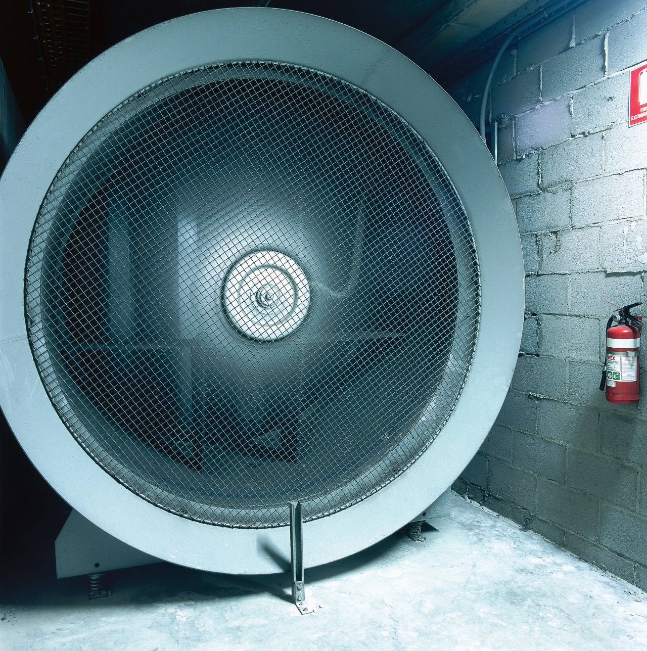 view of the large ventilation fans and ducting audio, audio equipment, loudspeaker, product, product design, subwoofer, technology, teal, white