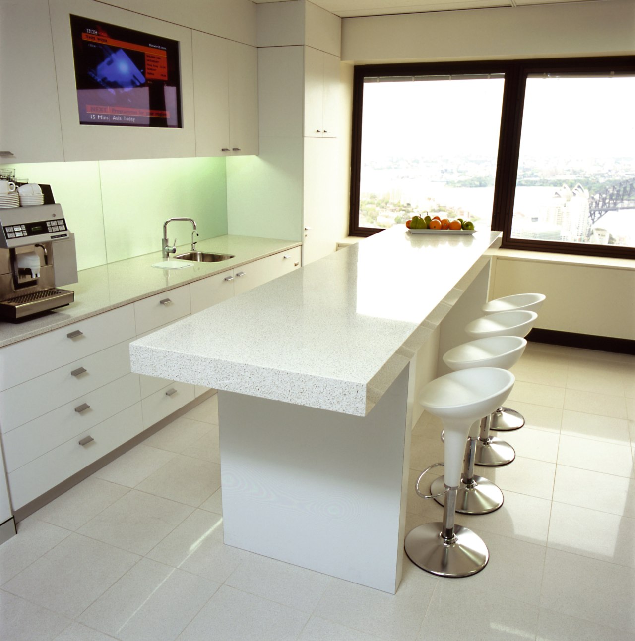 view of the granite  benchtops and wall countertop, floor, furniture, interior design, kitchen, product design, table, white, gray
