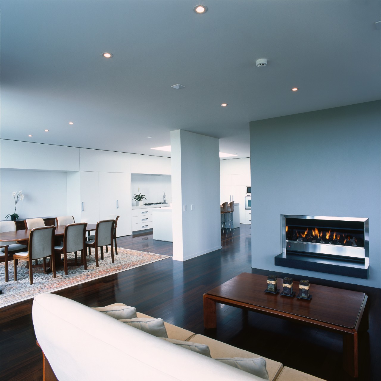 View of a lounge and dining area, wooden ceiling, interior design, living room, table, gray