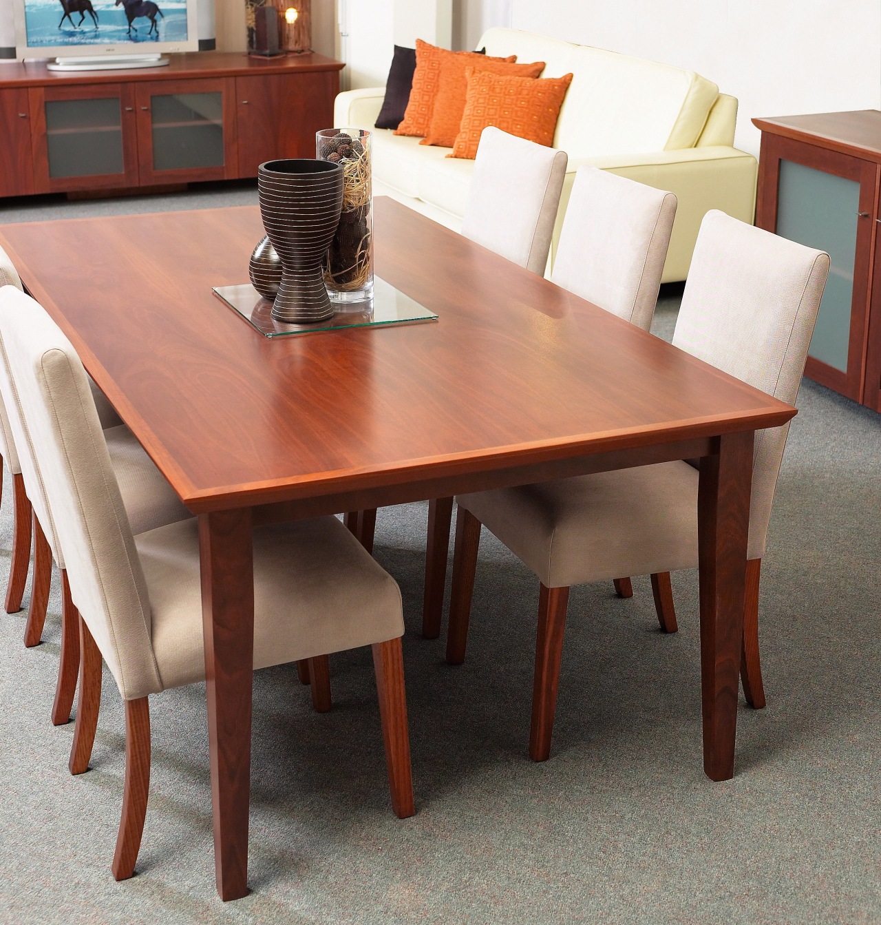 view of this hardwood furniture designed by mabarrack chair, coffee table, dining room, end table, floor, flooring, furniture, hardwood, kitchen & dining room table, table, wood, wood stain