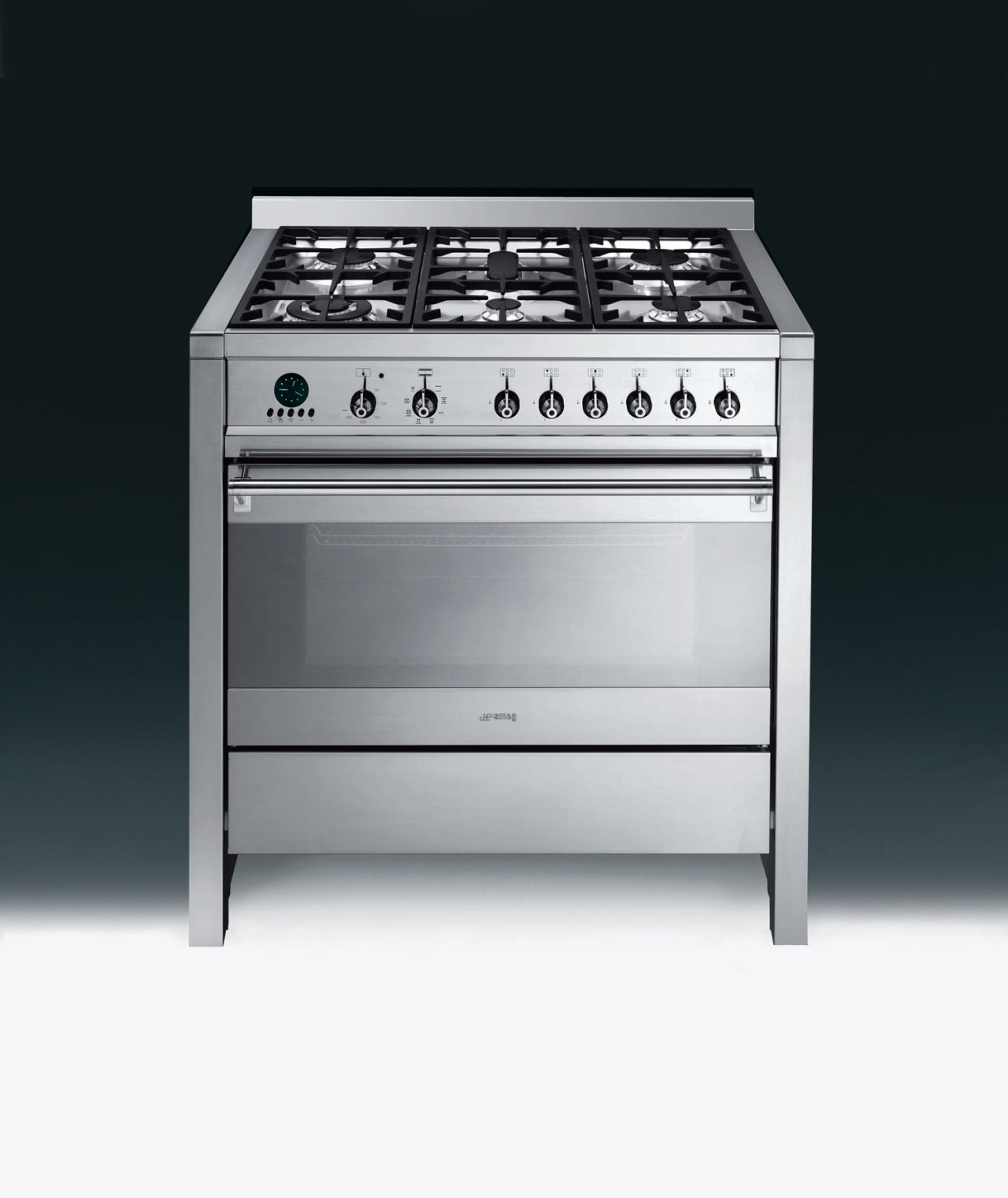 view of this smeg oven and gas hob electronic instrument, gas stove, home appliance, kitchen appliance, kitchen stove, major appliance, product, product design, black, white