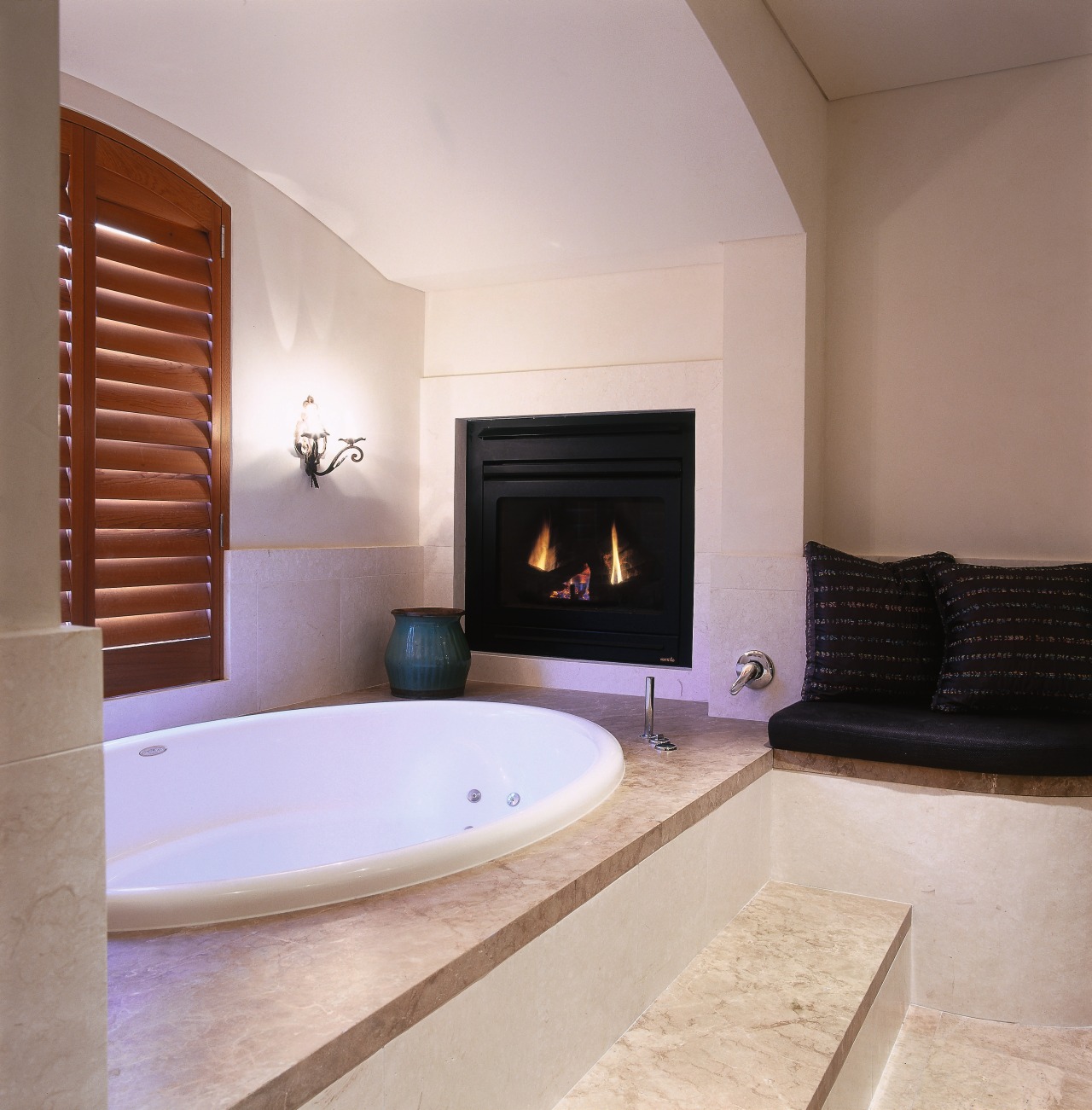 view of the bathroom featuring fireplace, antique wall bathroom, estate, fireplace, floor, flooring, hearth, interior design, property, real estate, room, gray