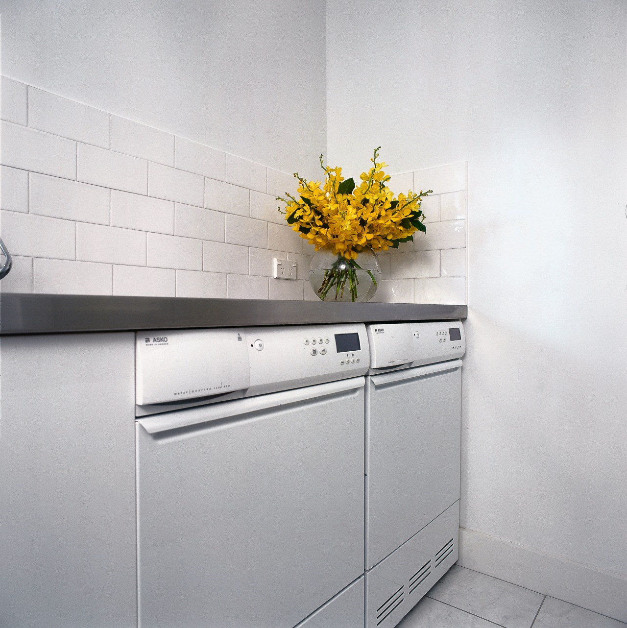 vioew of this laundry designed by sandra countertop, interior design, kitchen, product design, wall, gray, white