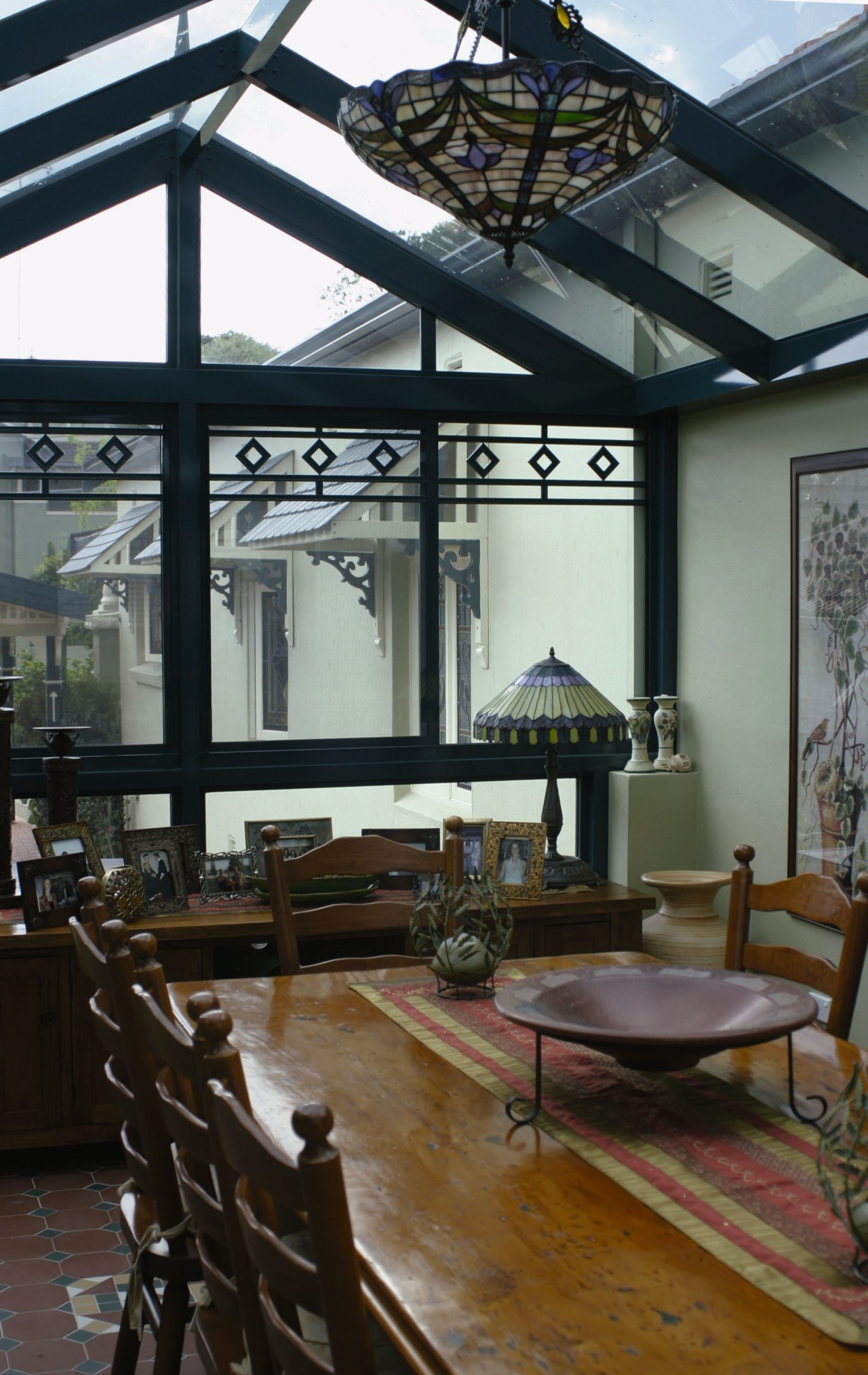A view of a conservatory fom the inside, daylighting, interior design, window, black, gray