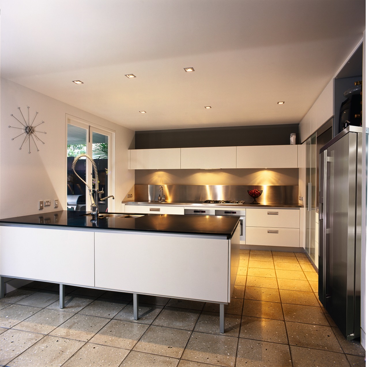 A view of a kitchen area, grey concrete cabinetry, ceiling, countertop, cuisine classique, interior design, kitchen, gray