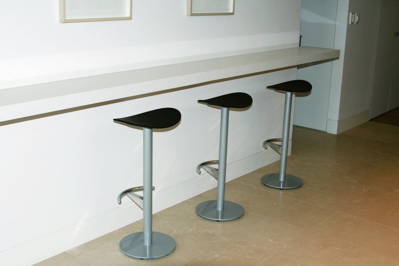 View of bar strip along wall with bar floor, flooring, furniture, product design, table, tap, white