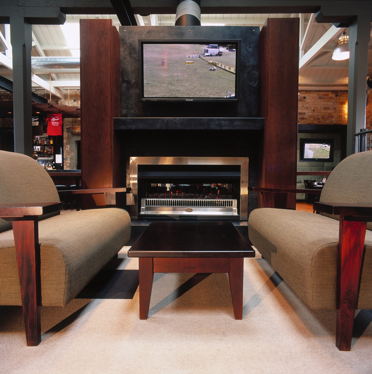 view of this warmington fireplace  that creates chair, flooring, furniture, interior design, living room, table, wood, black