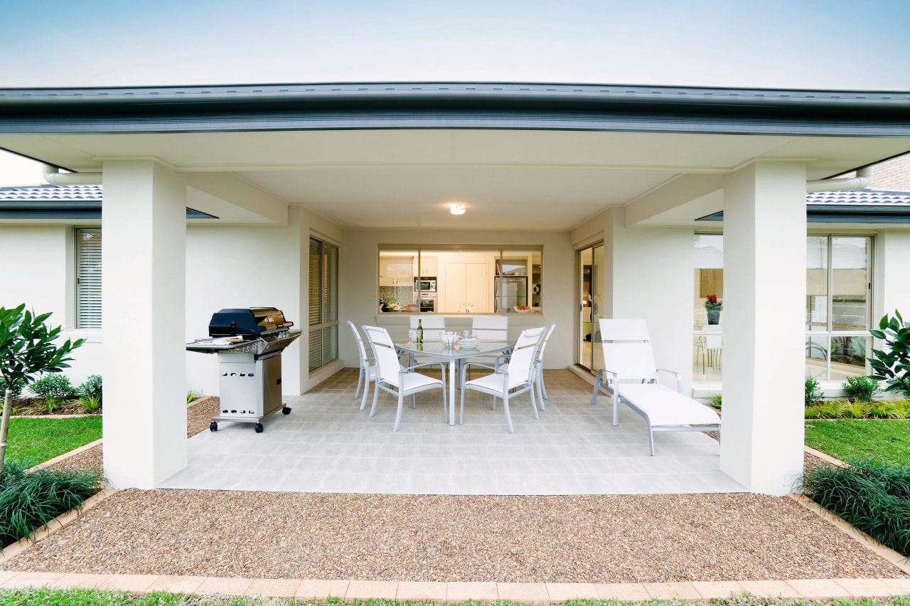 view of the outdoor entertainment area that leads estate, home, house, property, real estate, window, white