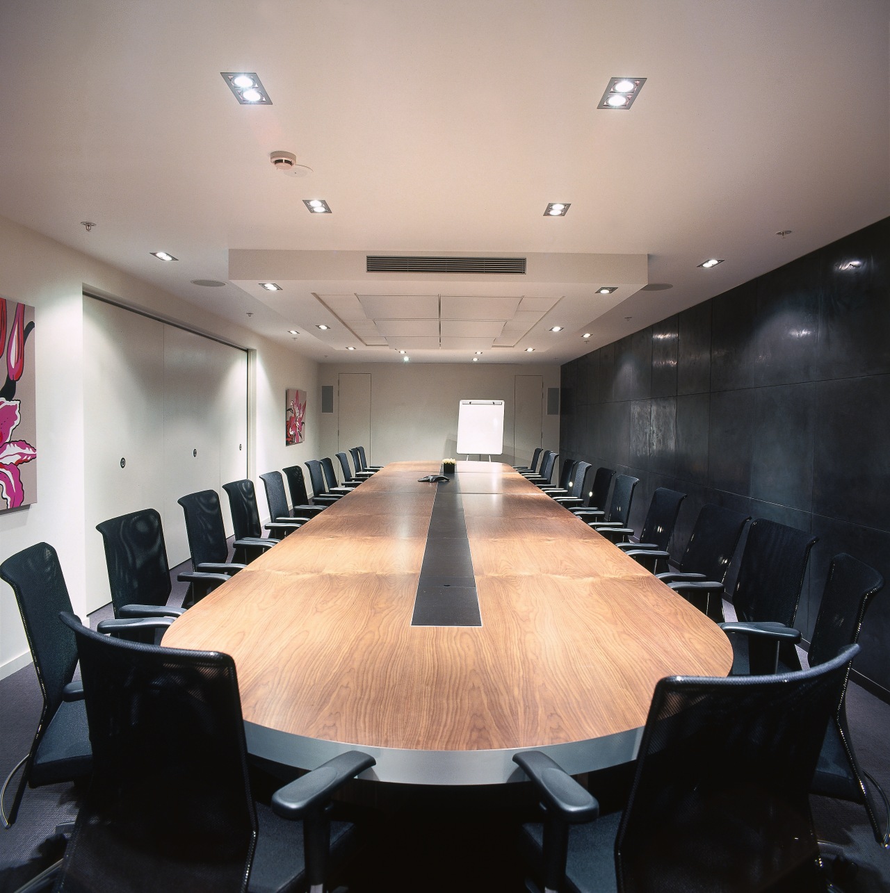 A view of the furniture used through out ceiling, conference hall, furniture, interior design, office, table, gray, black