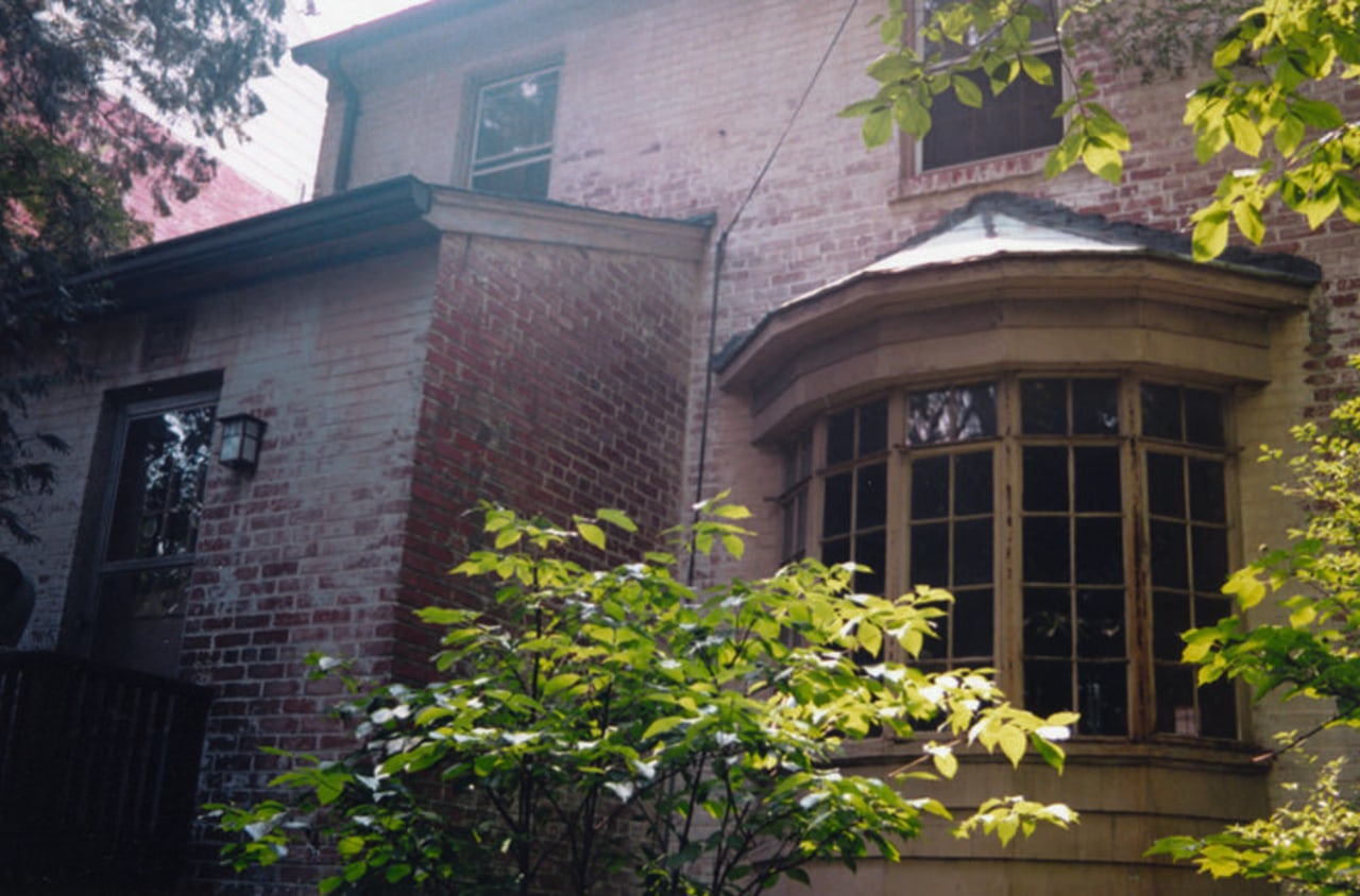 An exterior view of the home before it architecture, building, cottage, estate, facade, garden, historic house, home, house, mansion, neighbourhood, outdoor structure, property, real estate, residential area, roof, siding, tree, wall, window, black, gray