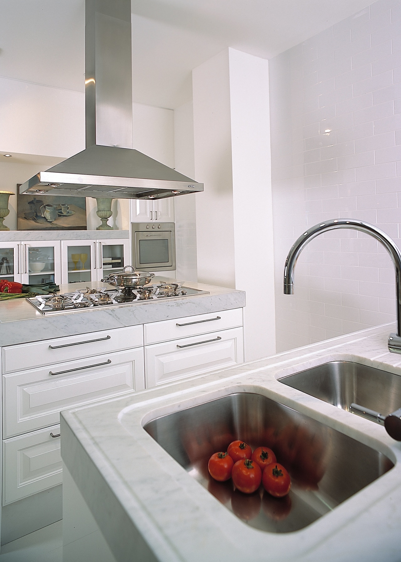 Kitchen with stone benchtops, twin sinks and stainless countertop, home, interior design, kitchen, room, tap, gray