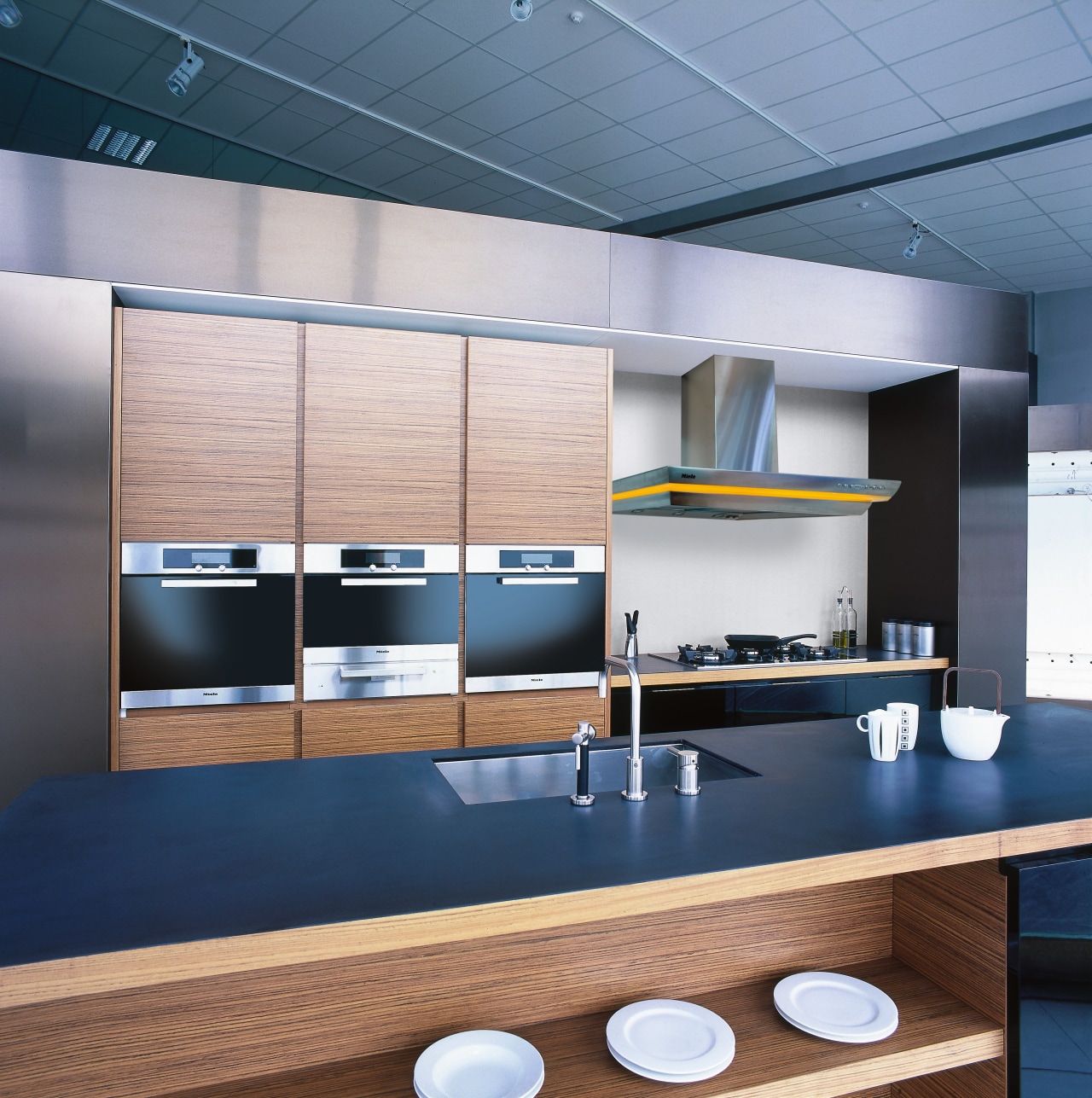 A view of the Miele showroom, designed so architecture, ceiling, interior design, office, product design, gray