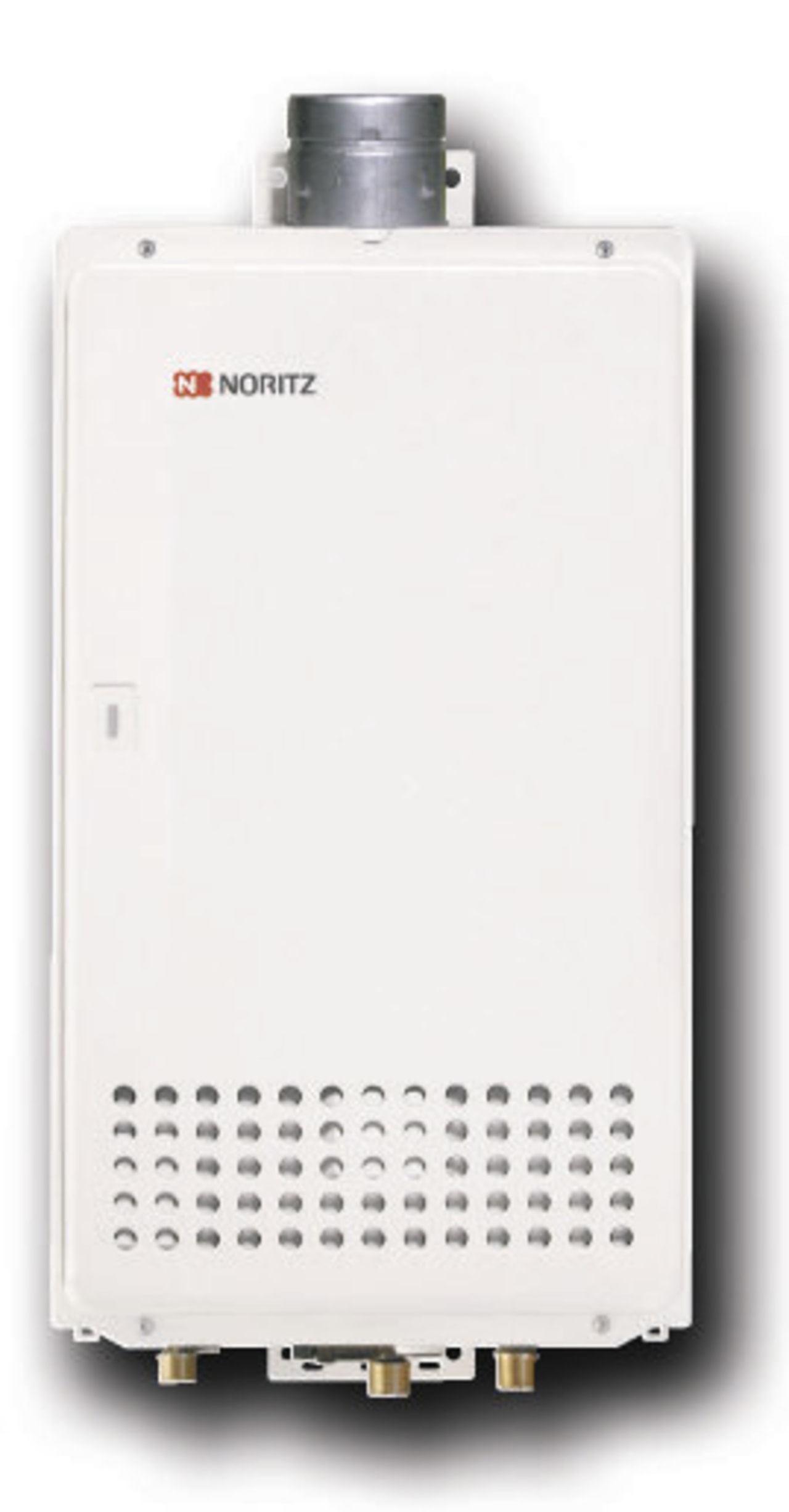 A view of Noritz tankless hot water system. product, product design, white