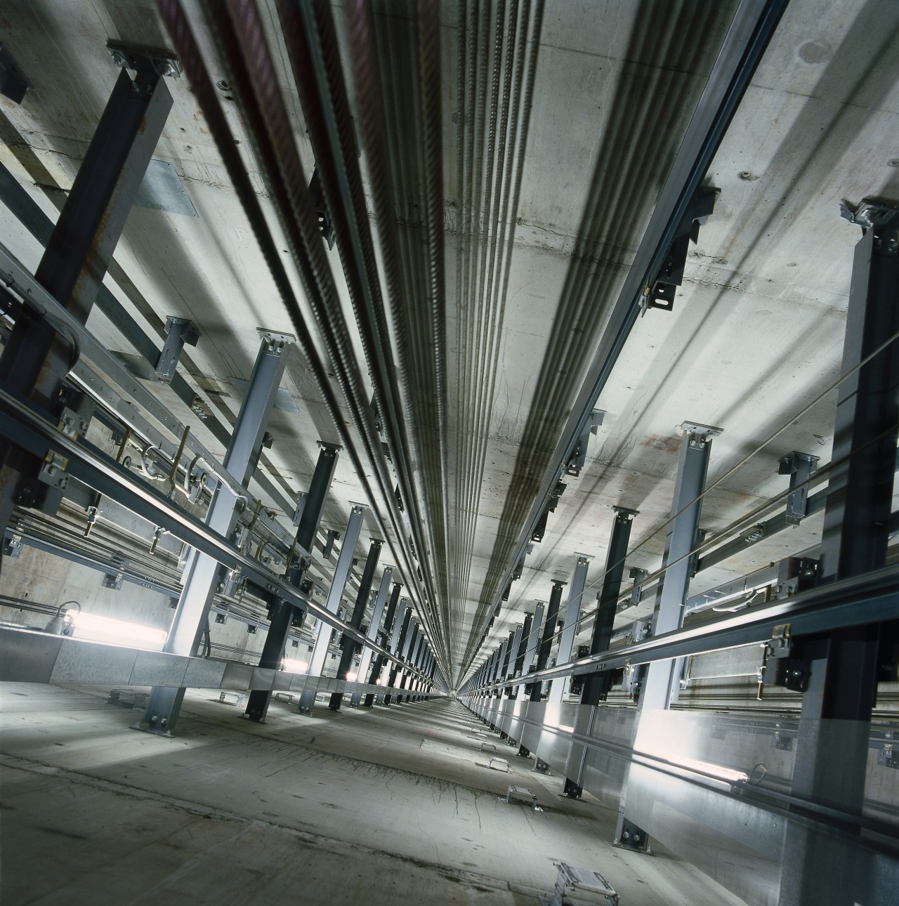 View of lift shaft. architecture, building, daylighting, metropolis, metropolitan area, structure, gray, black