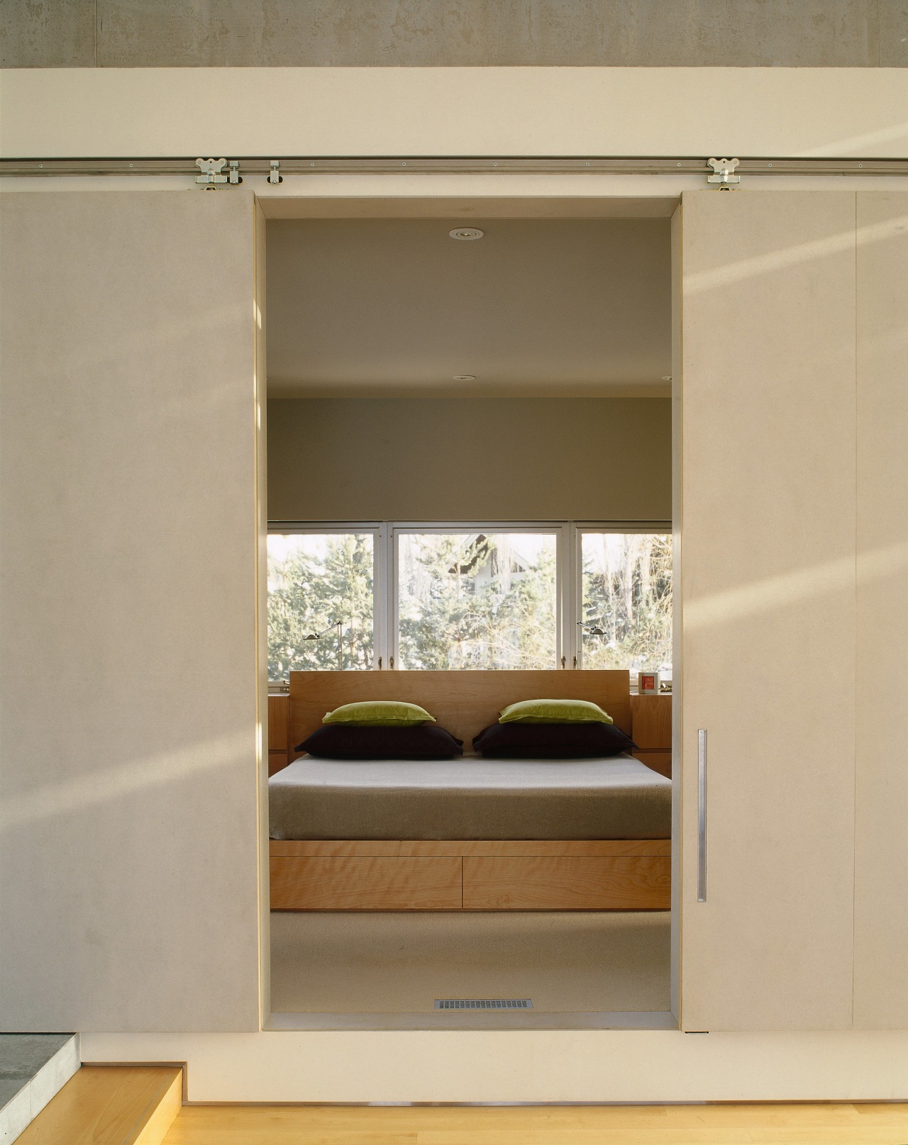 A view of the master suite. furniture, interior design, wardrobe, orange, brown