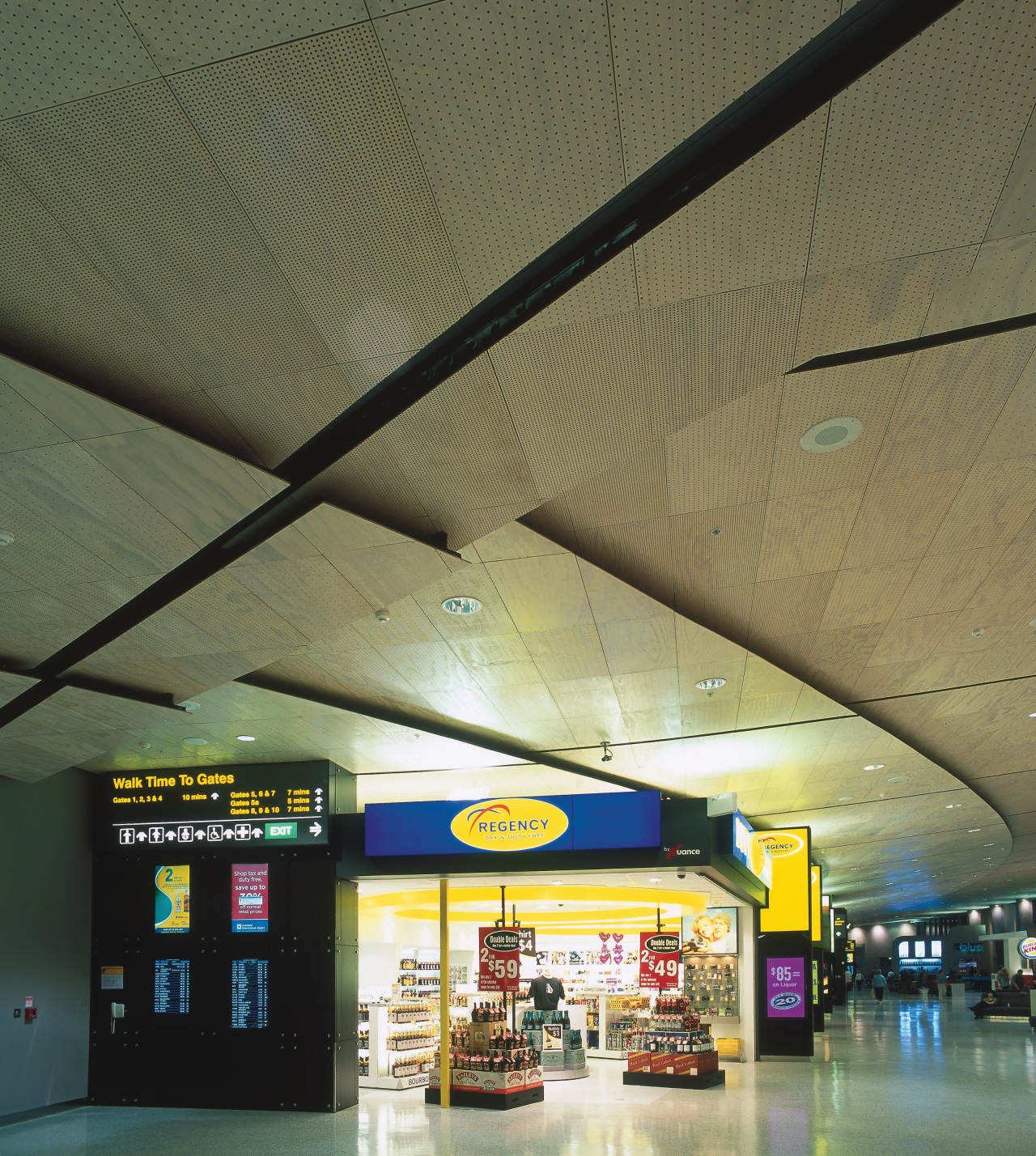 View of stepped design suspended ceiling at airport airport, airport terminal, architecture, ceiling, daylighting, infrastructure, metropolitan area, brown