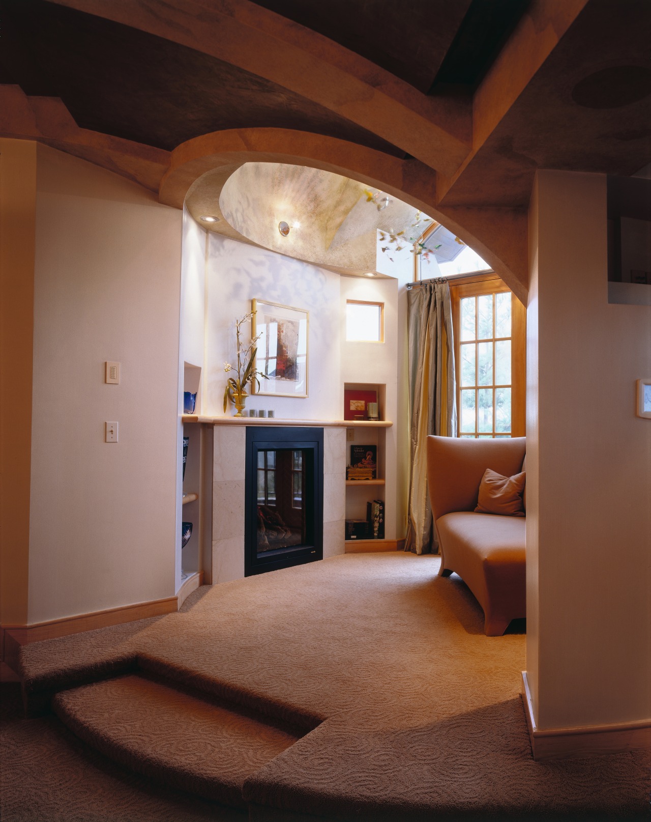 view of the sitting room interior that is architecture, ceiling, daylighting, floor, flooring, home, house, interior design, living room, real estate, room, wall, window, brown, black