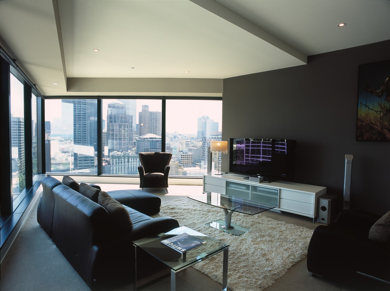 view of the living area of this eureka apartment, architecture, ceiling, daylighting, house, interior design, living room, real estate, room, window, black, gray