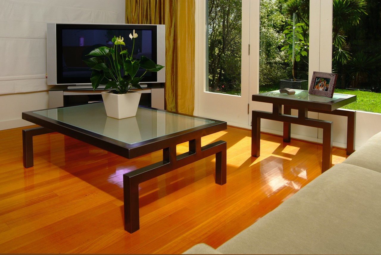 Lounge room with wrought iron coffee and lamp coffee table, floor, flooring, furniture, hardwood, interior design, living room, table, wood, wood flooring, brown